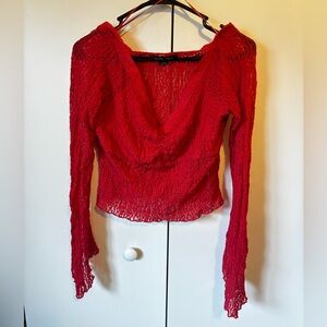 Silent + Noise Y2K Lace Crop Top with Bell Sleeves